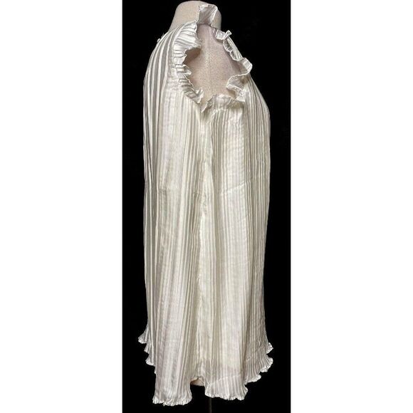 Jessica London Off White Accordion Pleat Ruffled Cap Sleeve Blouse 12W  NWOT - Picture 3 of 5